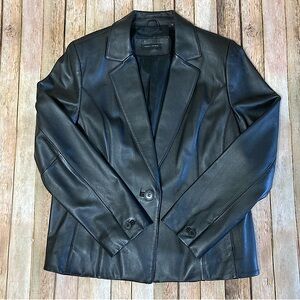 Valerie Steven’s Black Lined 100% Leather Button Down Jacket Size XL Preowned